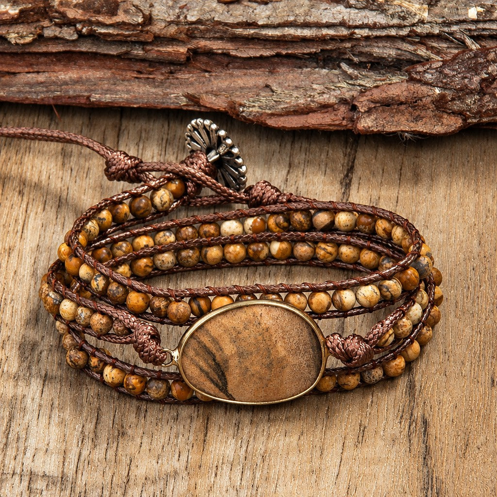 Boho Layered Oval Stone Wrap Bracelet