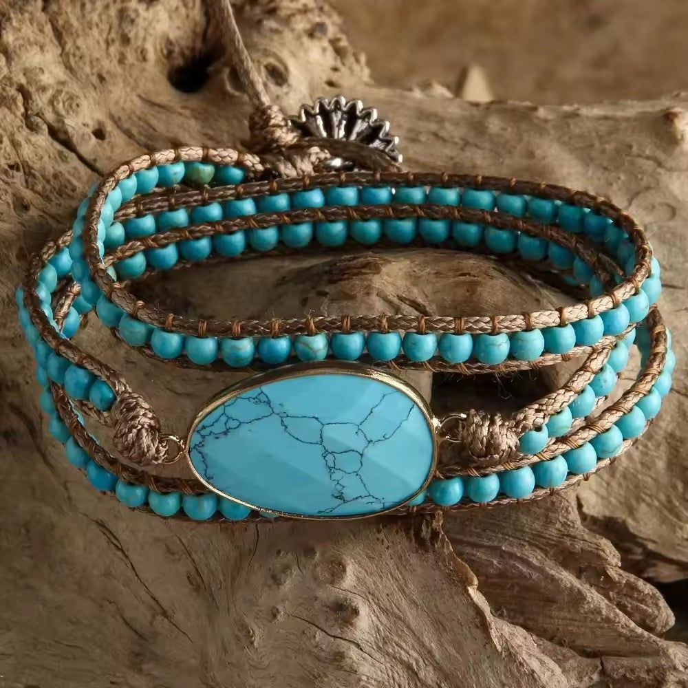 Boho Layered Oval Stone Wrap Bracelet