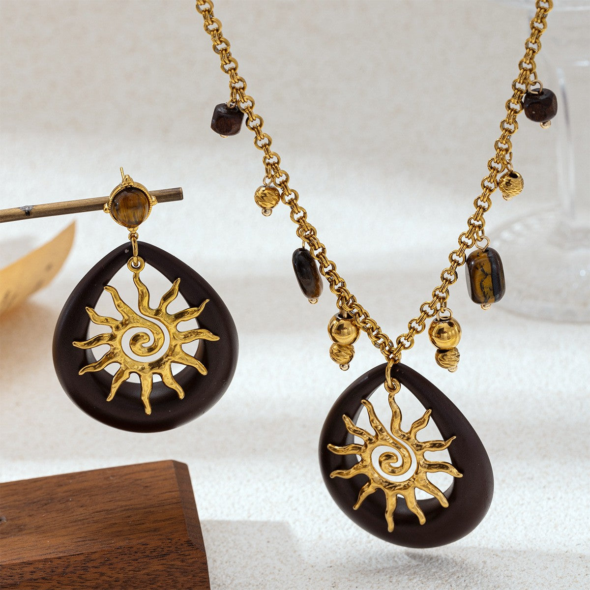 Boho Sun Acrylic Necklace & Earring Set