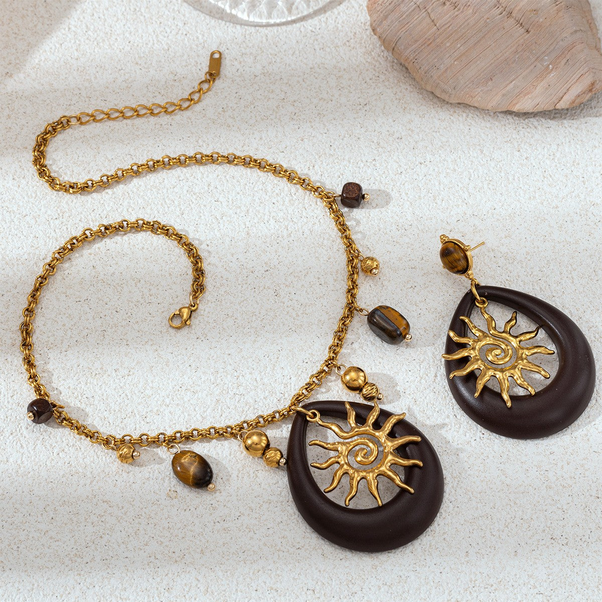 Boho Sun Acrylic Necklace & Earring Set