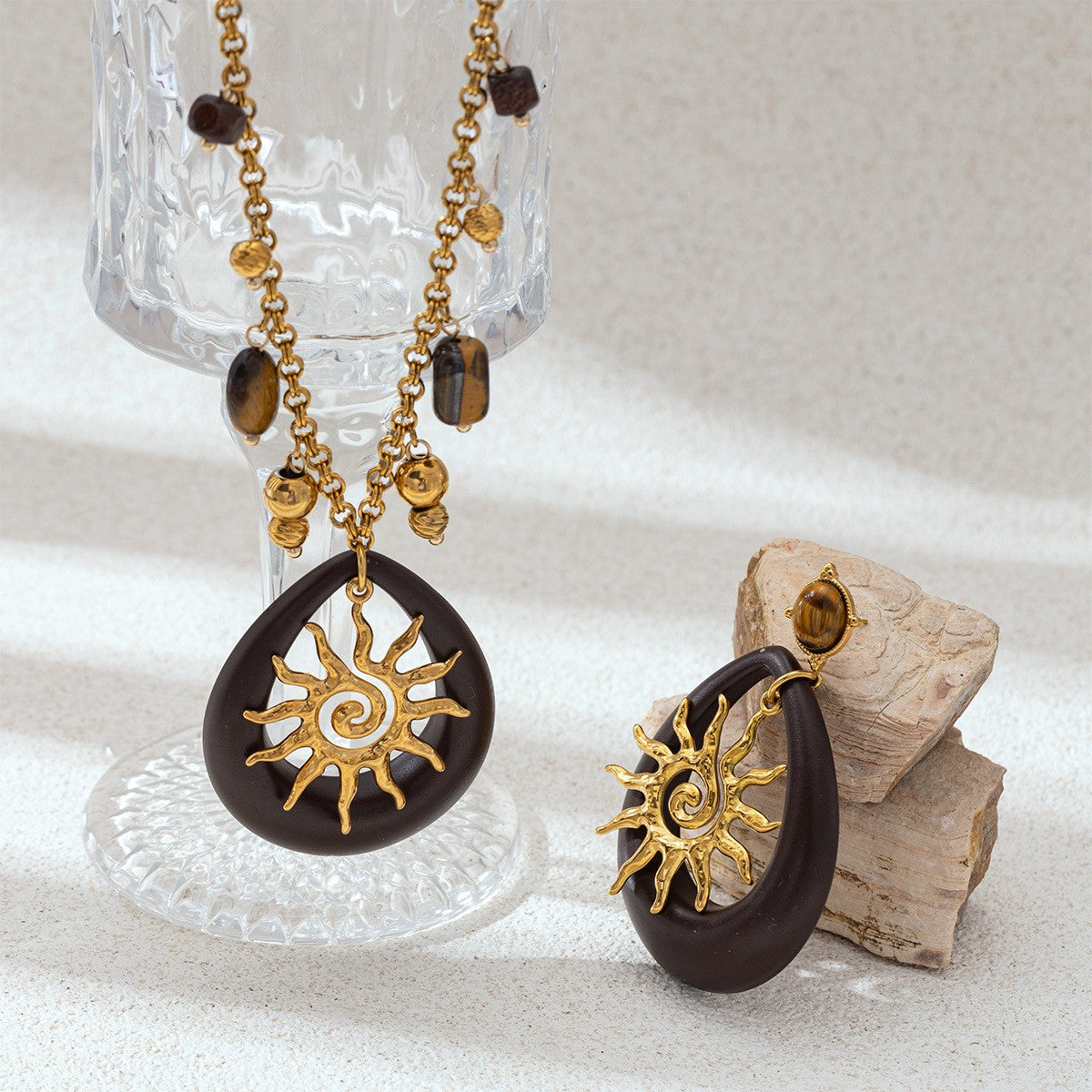 Boho Sun Acrylic Necklace & Earring Set