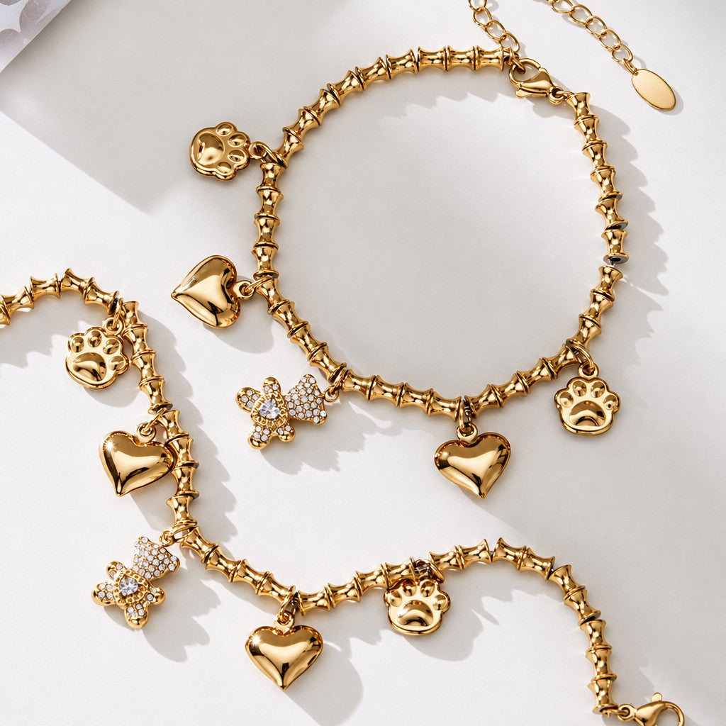 Romantic Teddy Bear & Heart Necklace Bracelet Set