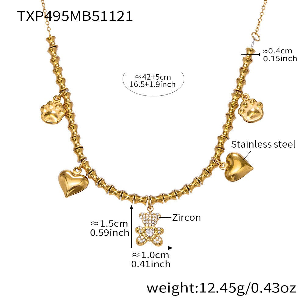 Romantic Teddy Bear & Heart Necklace Bracelet Set
