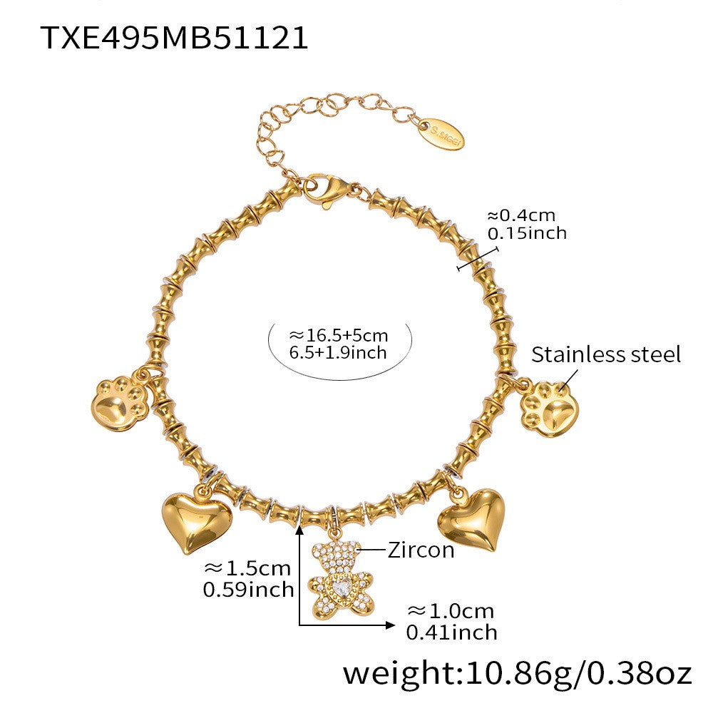 Romantic Teddy Bear & Heart Necklace Bracelet Set