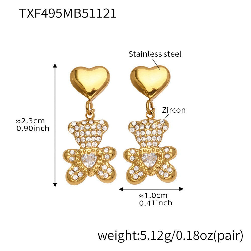 Romantic Teddy Bear & Heart Necklace Bracelet Set