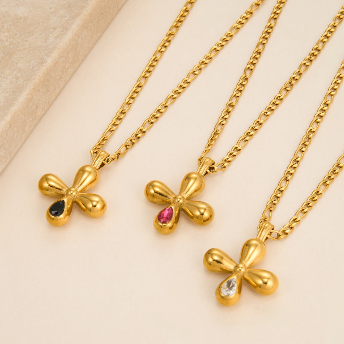 Dainty Ruby Drop Cross Necklace