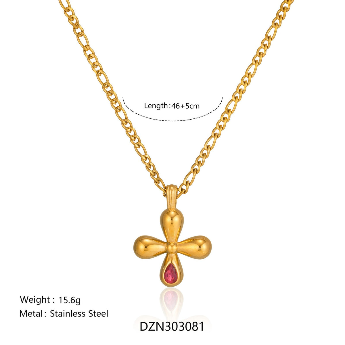 Dainty Ruby Drop Cross Necklace