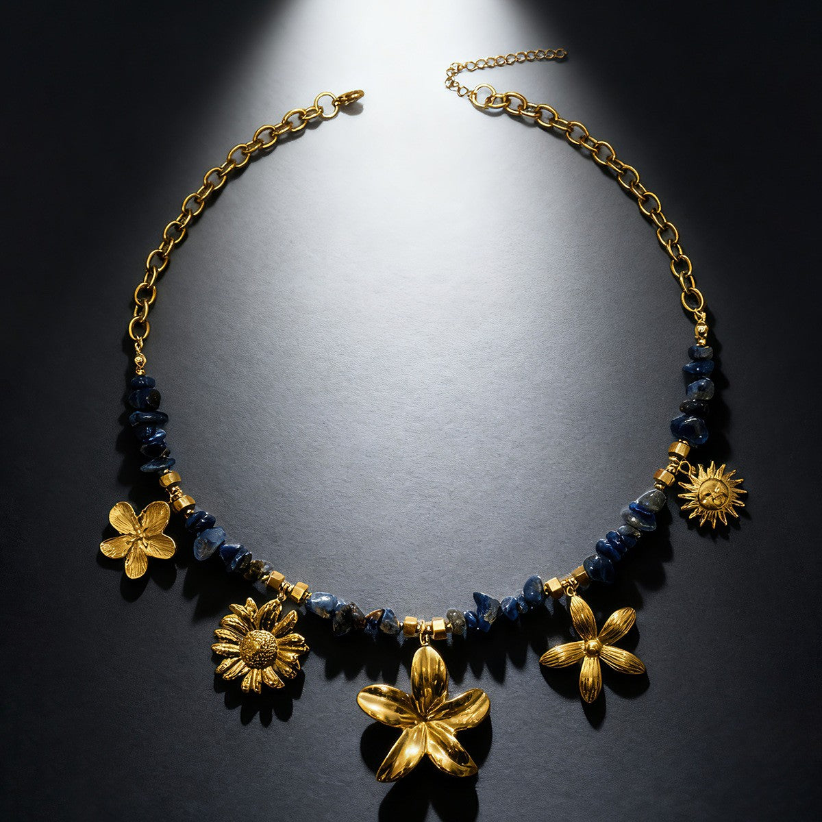 18k Boho Lapis Flower Necklace
