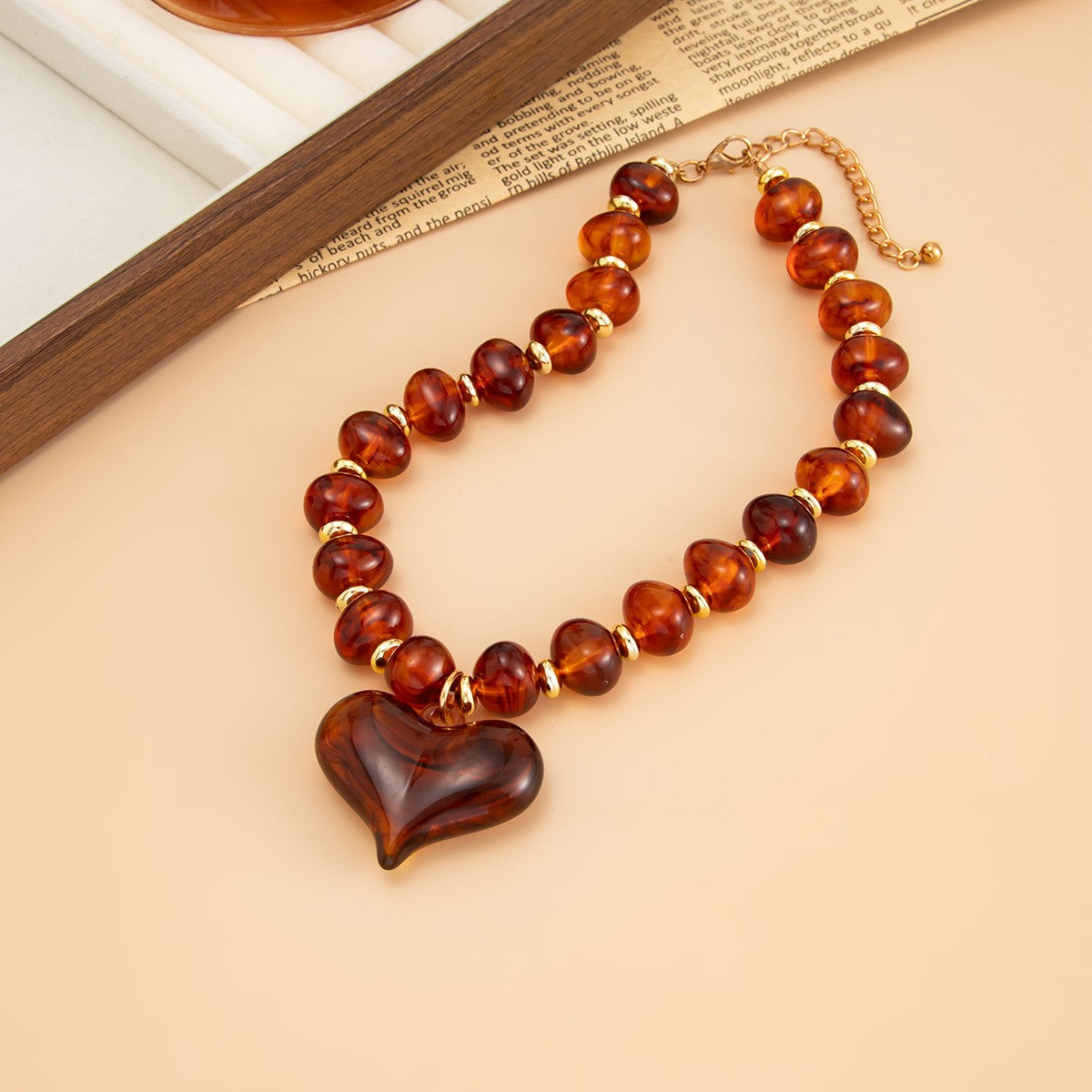 Vintage Amber Resin Heart Necklace