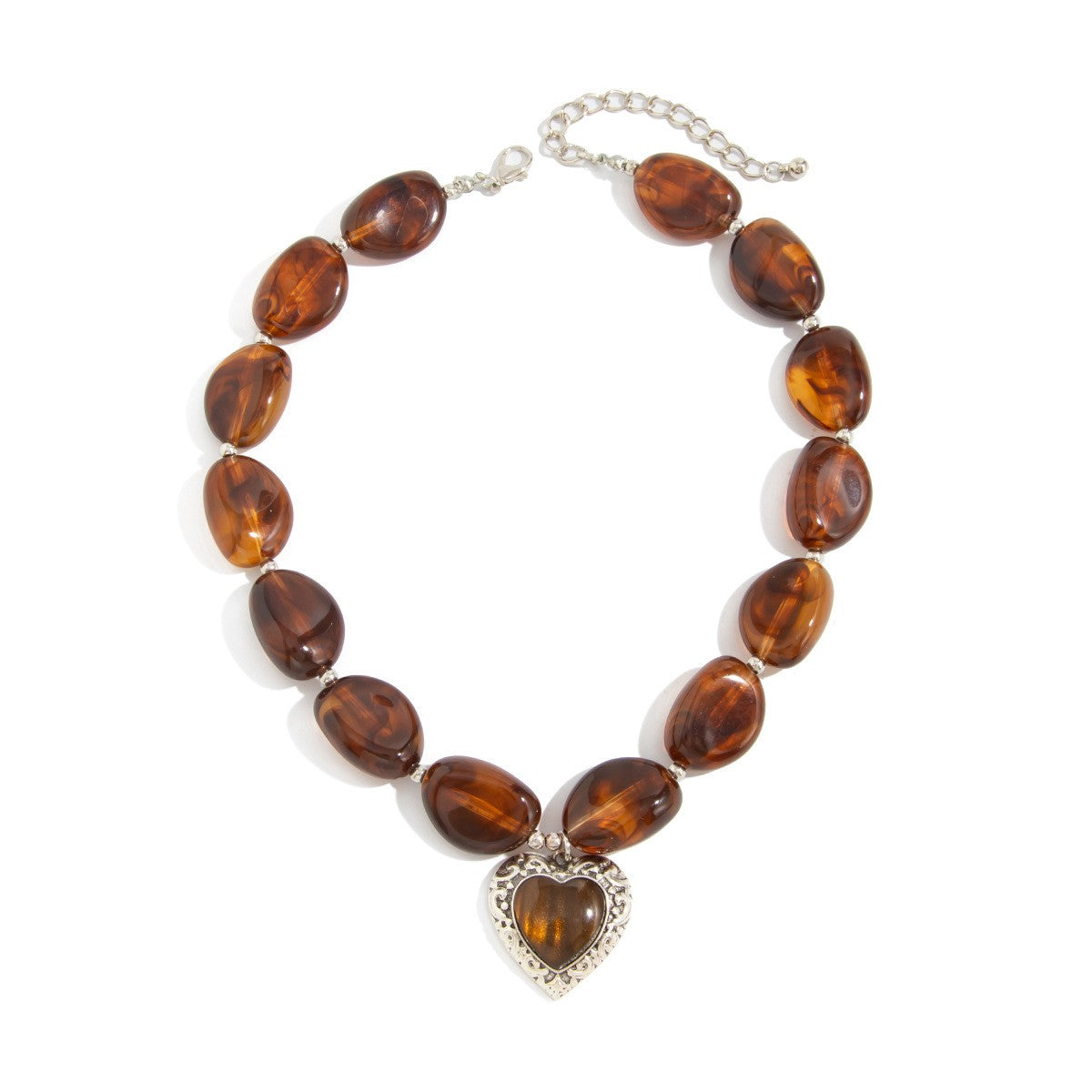 Vintage Amber Resin Heart Necklace