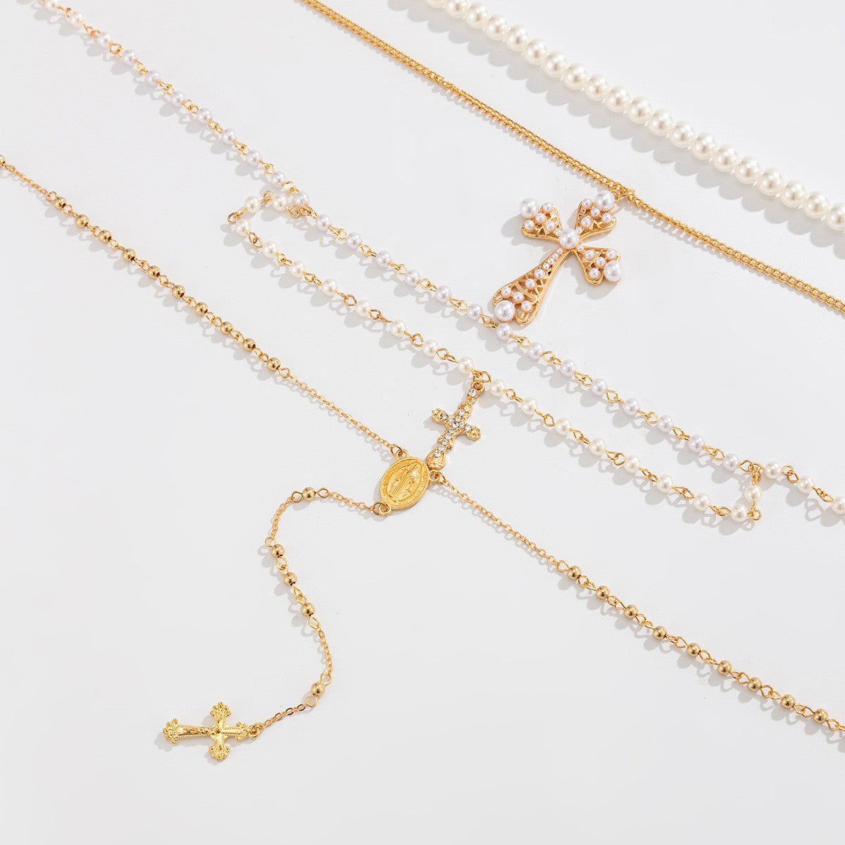 Elegant Beaded Pearl & Cross Y-Necklace