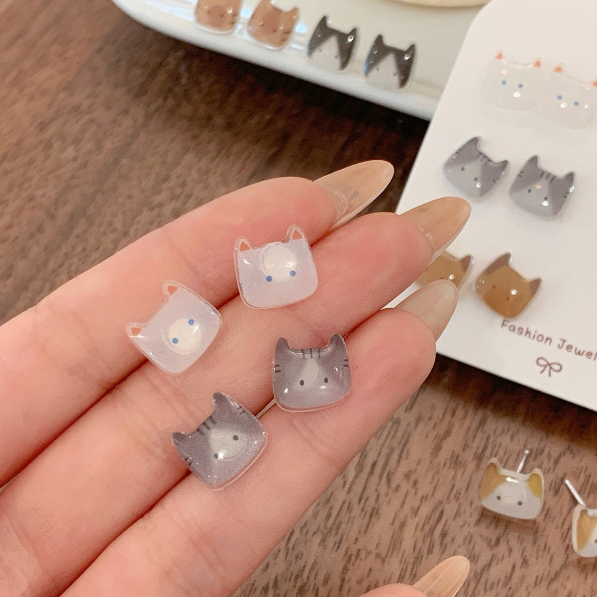 Dainty Pastel Resin Cat Stud Earrings