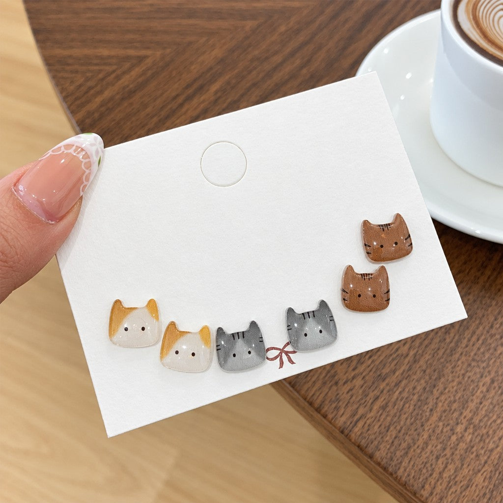 Dainty Pastel Resin Cat Stud Earrings