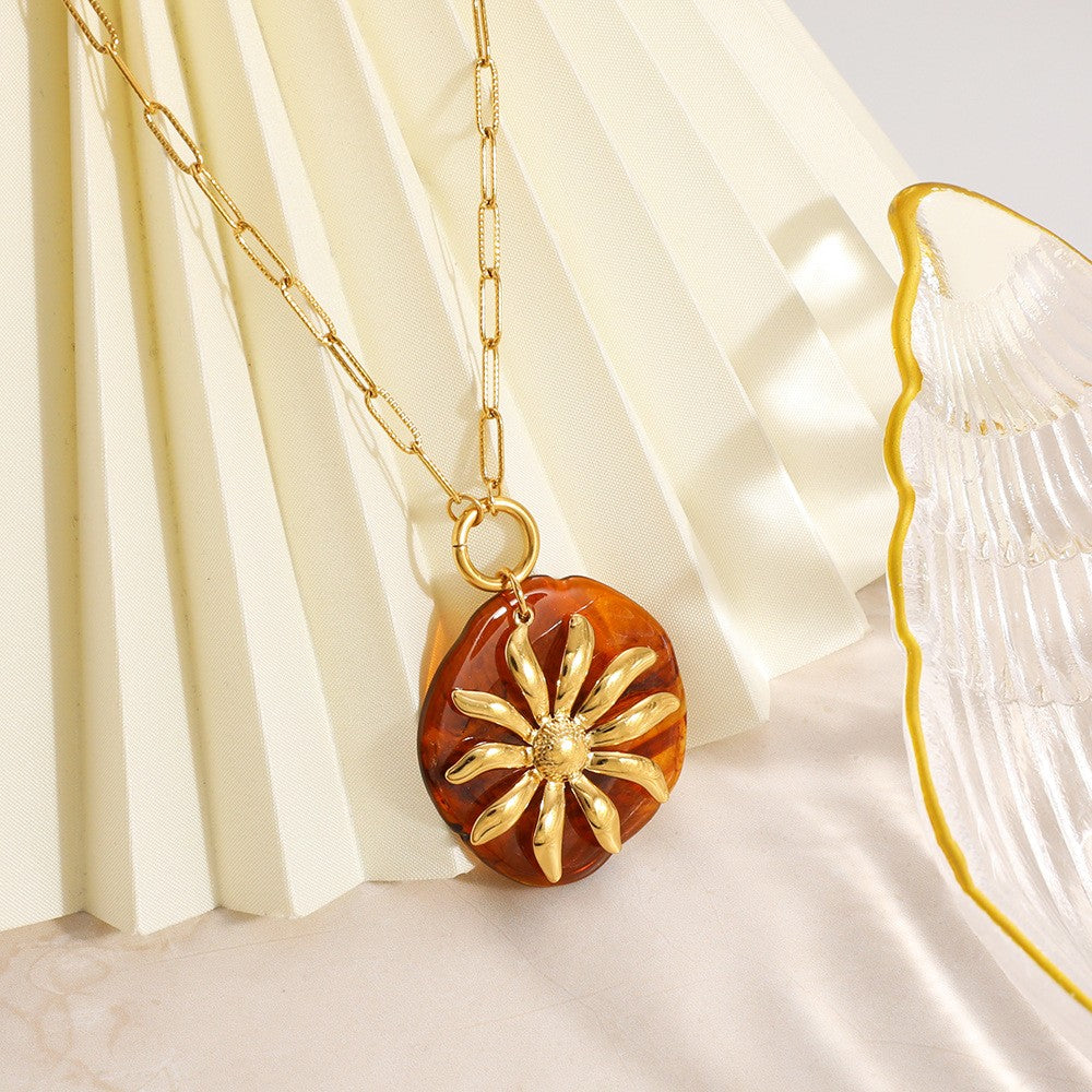 18k Vintage Sunflower Charm Layered Necklace