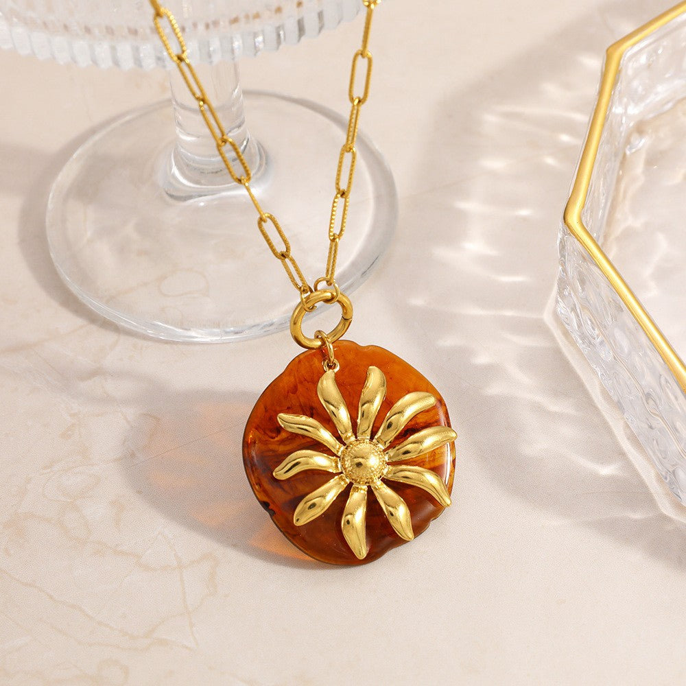 18k Vintage Sunflower Charm Layered Necklace