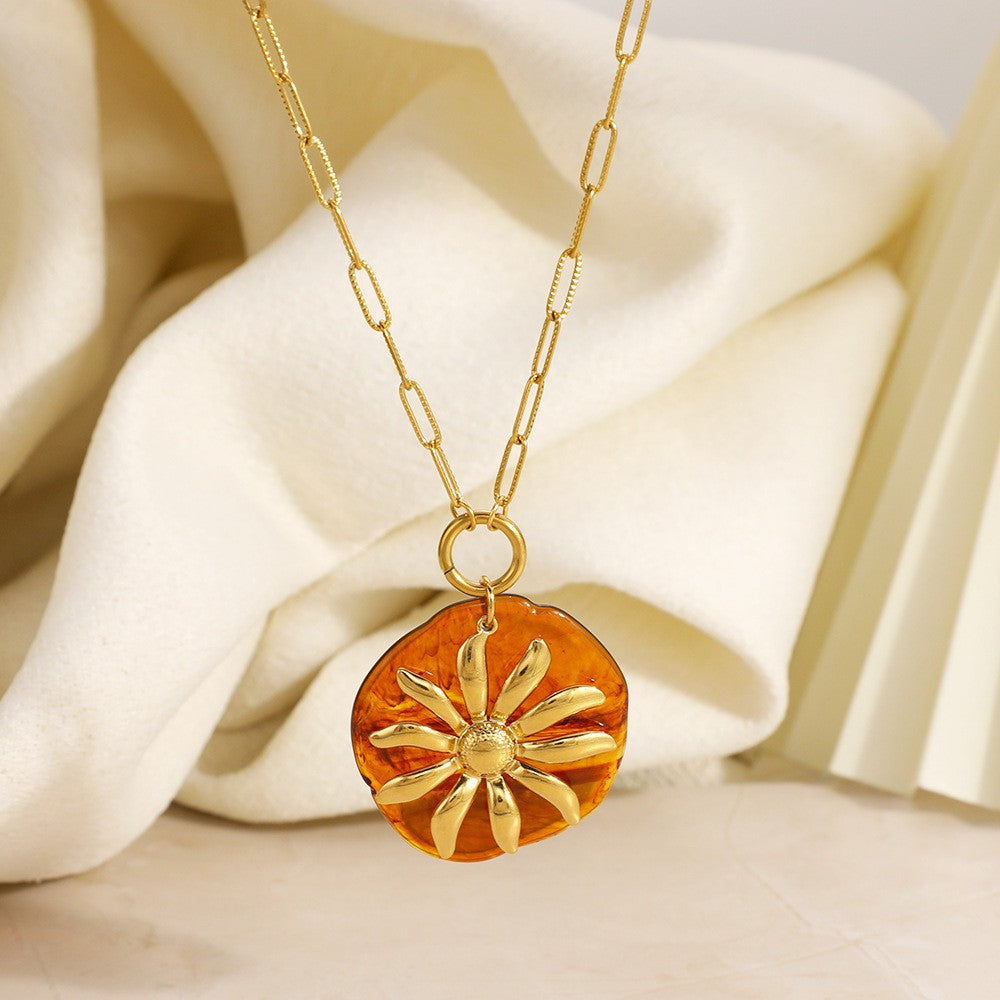 18k Vintage Sunflower Charm Layered Necklace