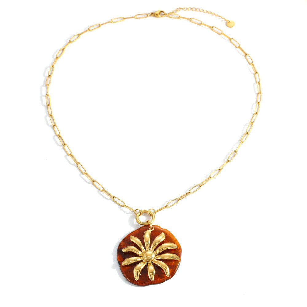 18k Vintage Sunflower Charm Layered Necklace