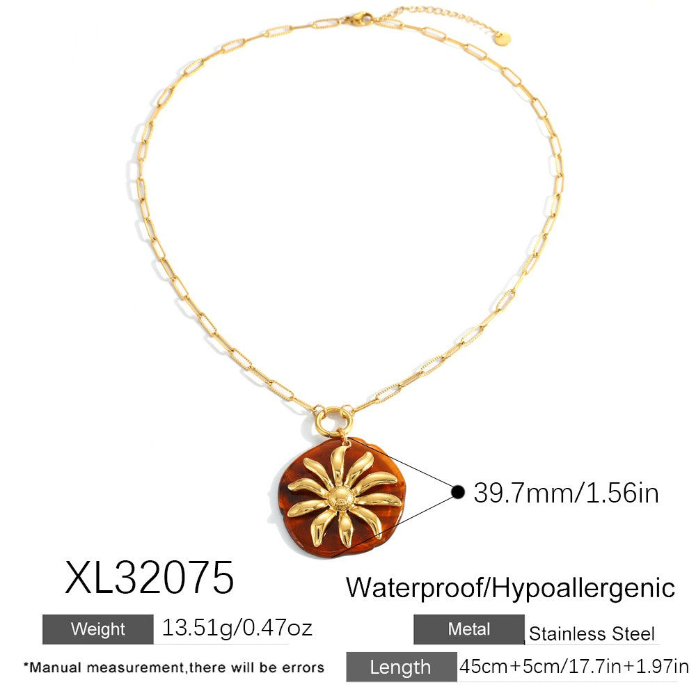 18k Vintage Sunflower Charm Layered Necklace