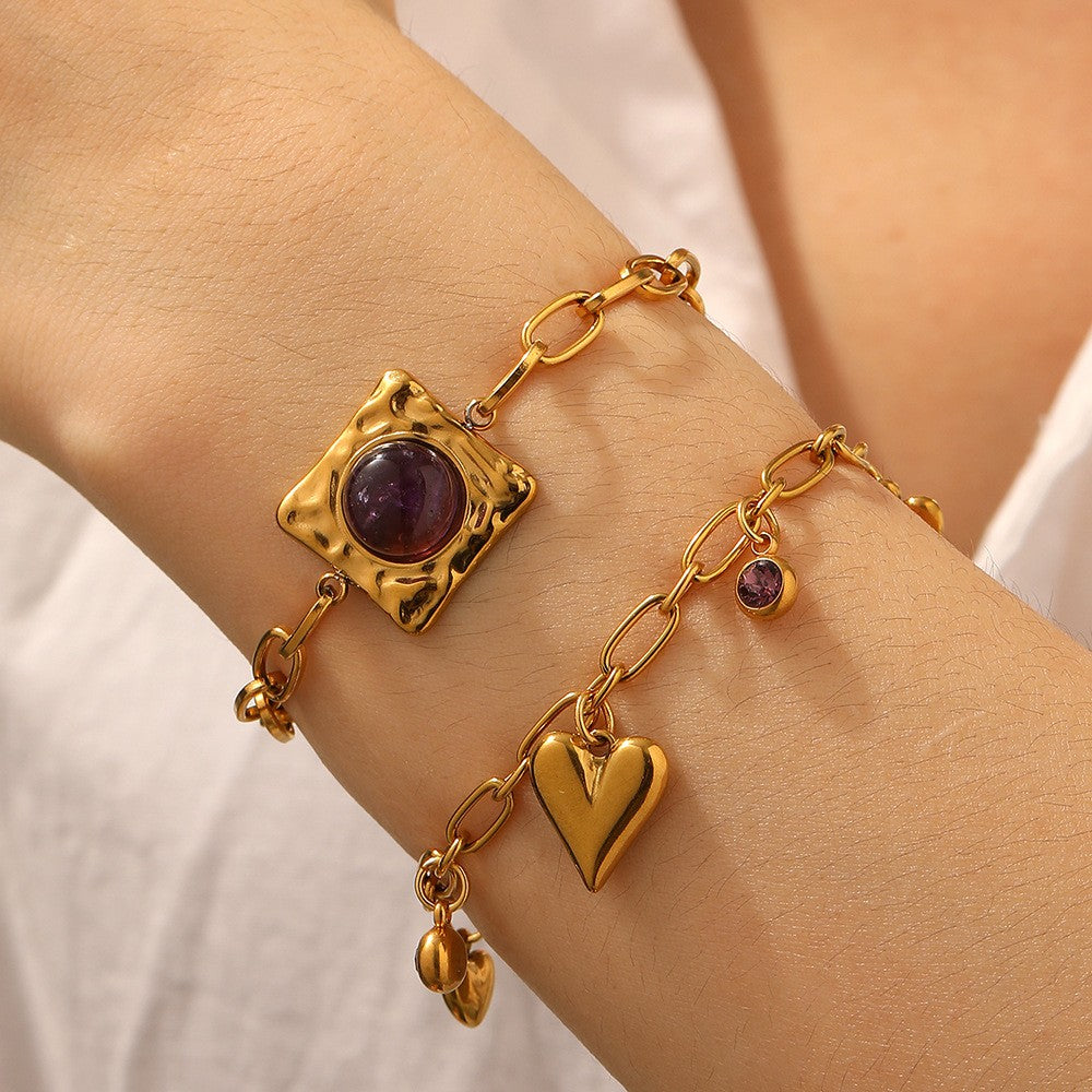 18k Dainty Purple Stone Infinity Bracelet