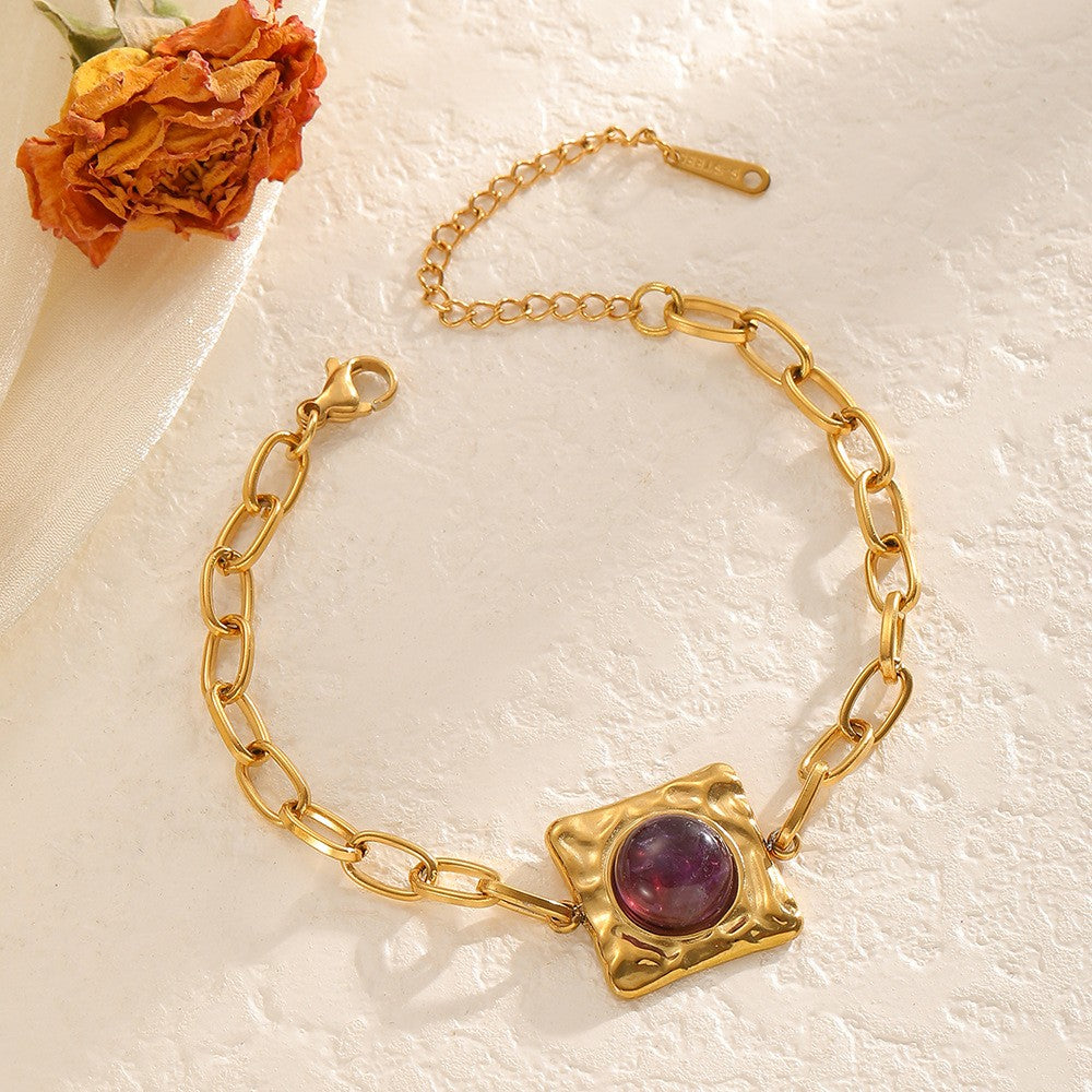 18k Dainty Purple Stone Infinity Bracelet