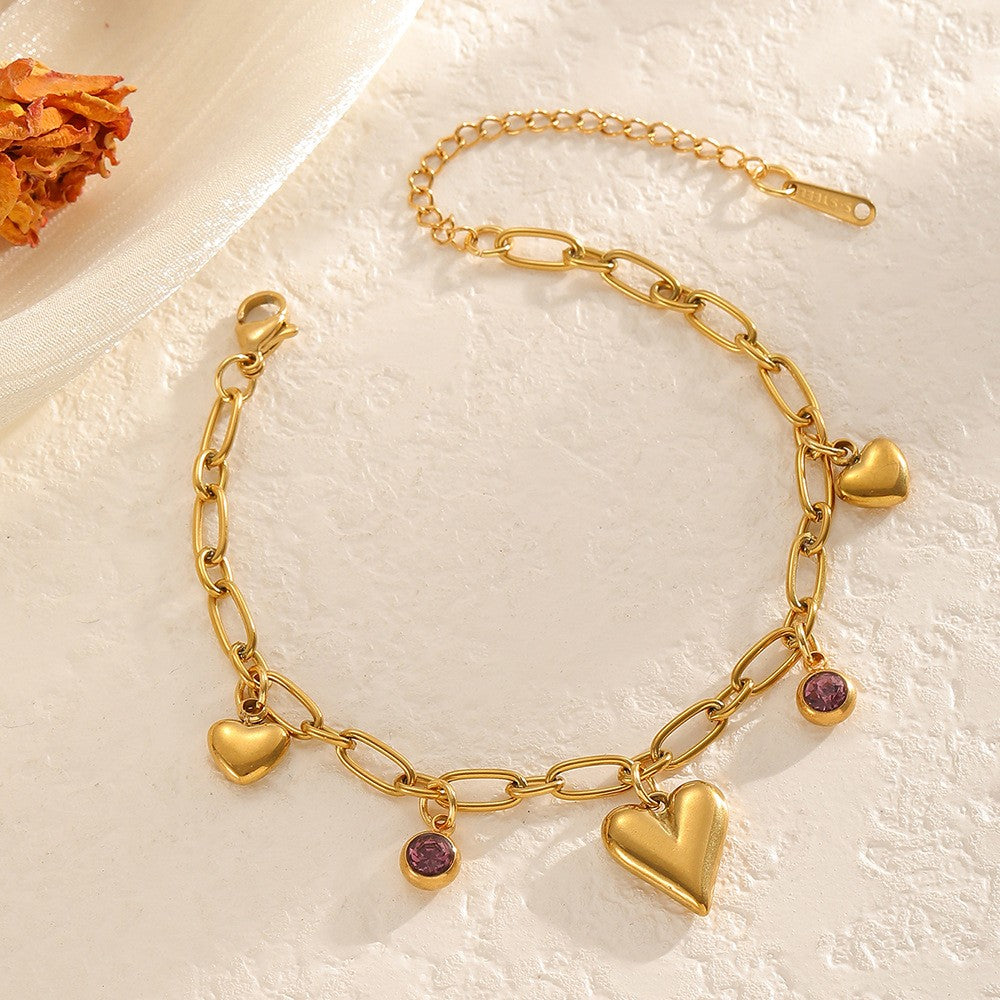 18k Dainty Purple Stone Infinity Bracelet