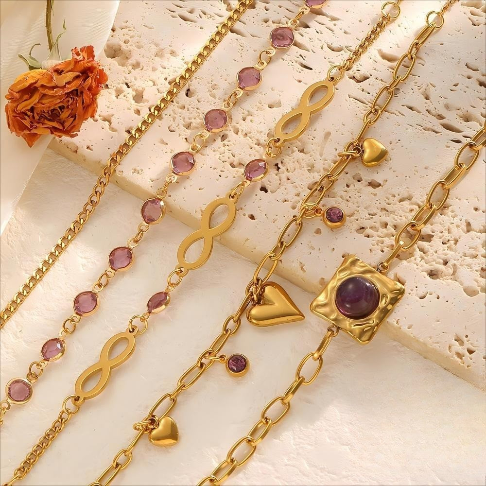 18k Dainty Purple Stone Infinity Bracelet