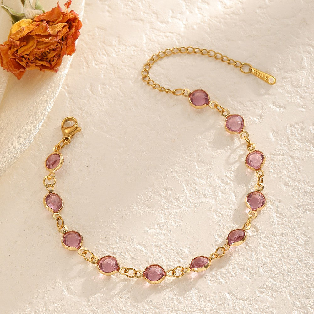 18k Dainty Purple Stone Infinity Bracelet