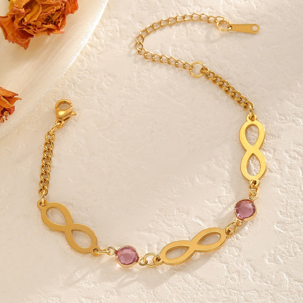 18k Dainty Purple Stone Infinity Bracelet