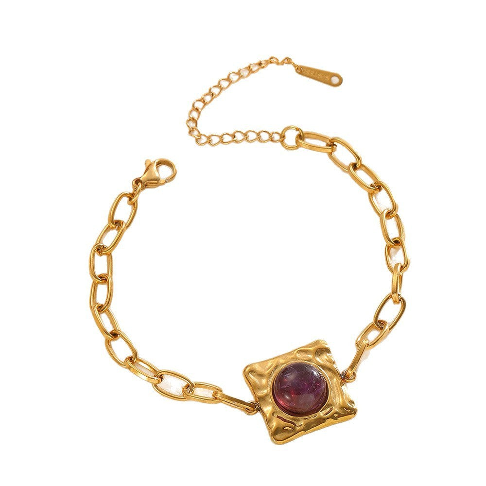18k Dainty Purple Stone Infinity Bracelet