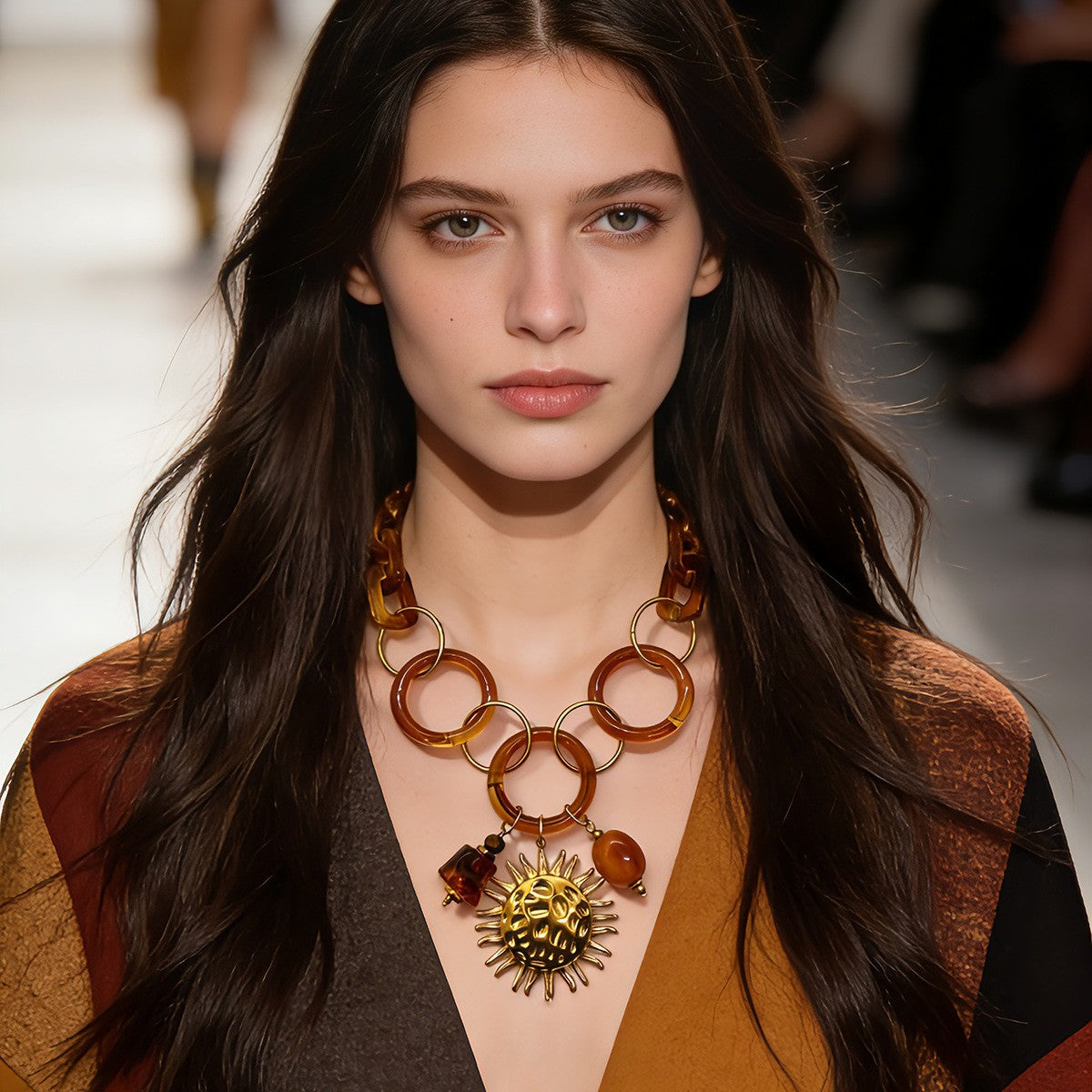 18k Boho Amber Sun Statement Necklace