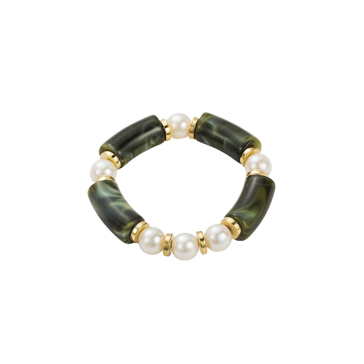 Boho Marbled Resin & Pearl Stretch Bracelet Set