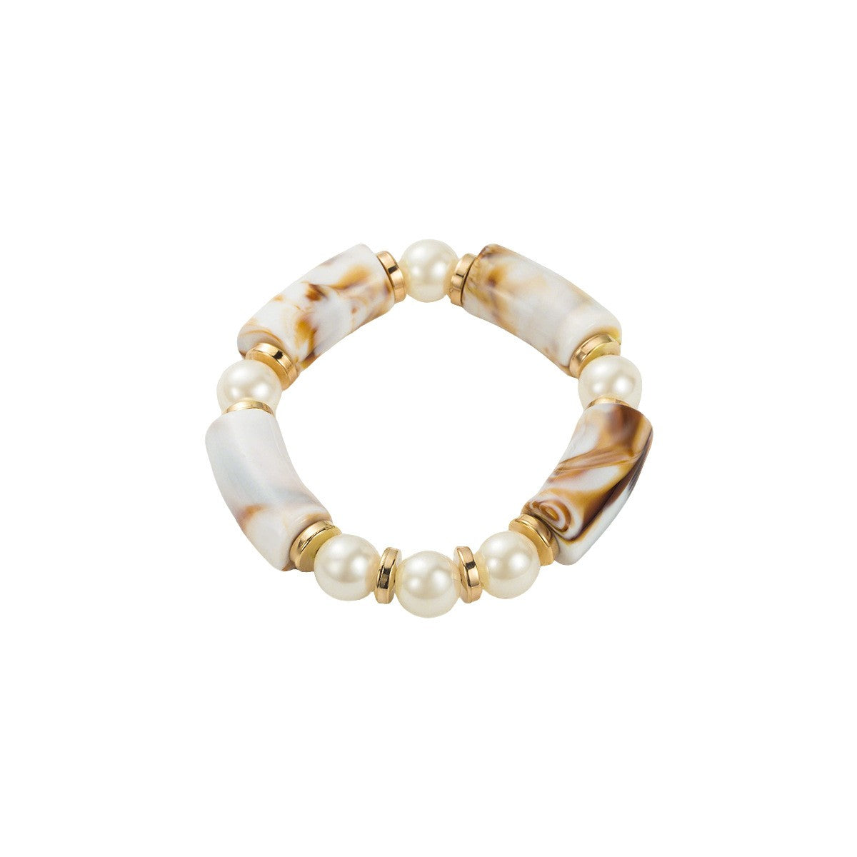 Boho Marbled Resin & Pearl Stretch Bracelet Set