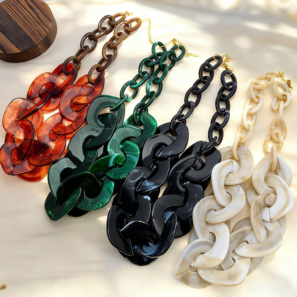 Vintage Inspired Chunky Acrylic Link Necklace
