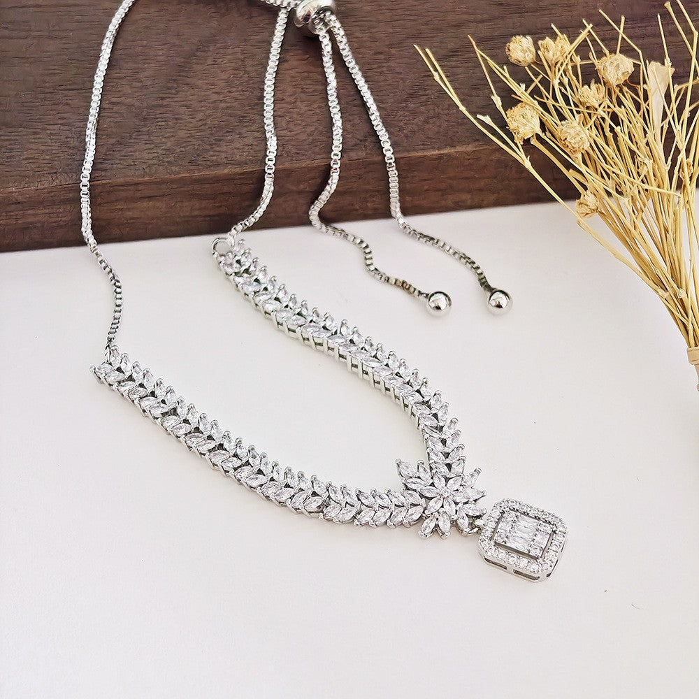 Classy Floral Baguette Zirconia Y-Necklace