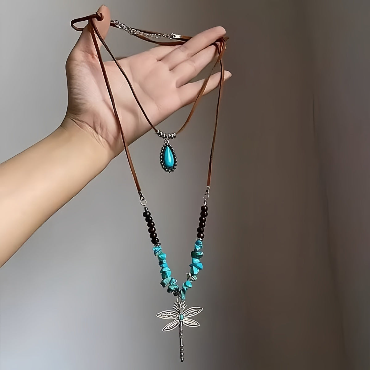 Vintage Turquoise Dragonfly Chip Necklace