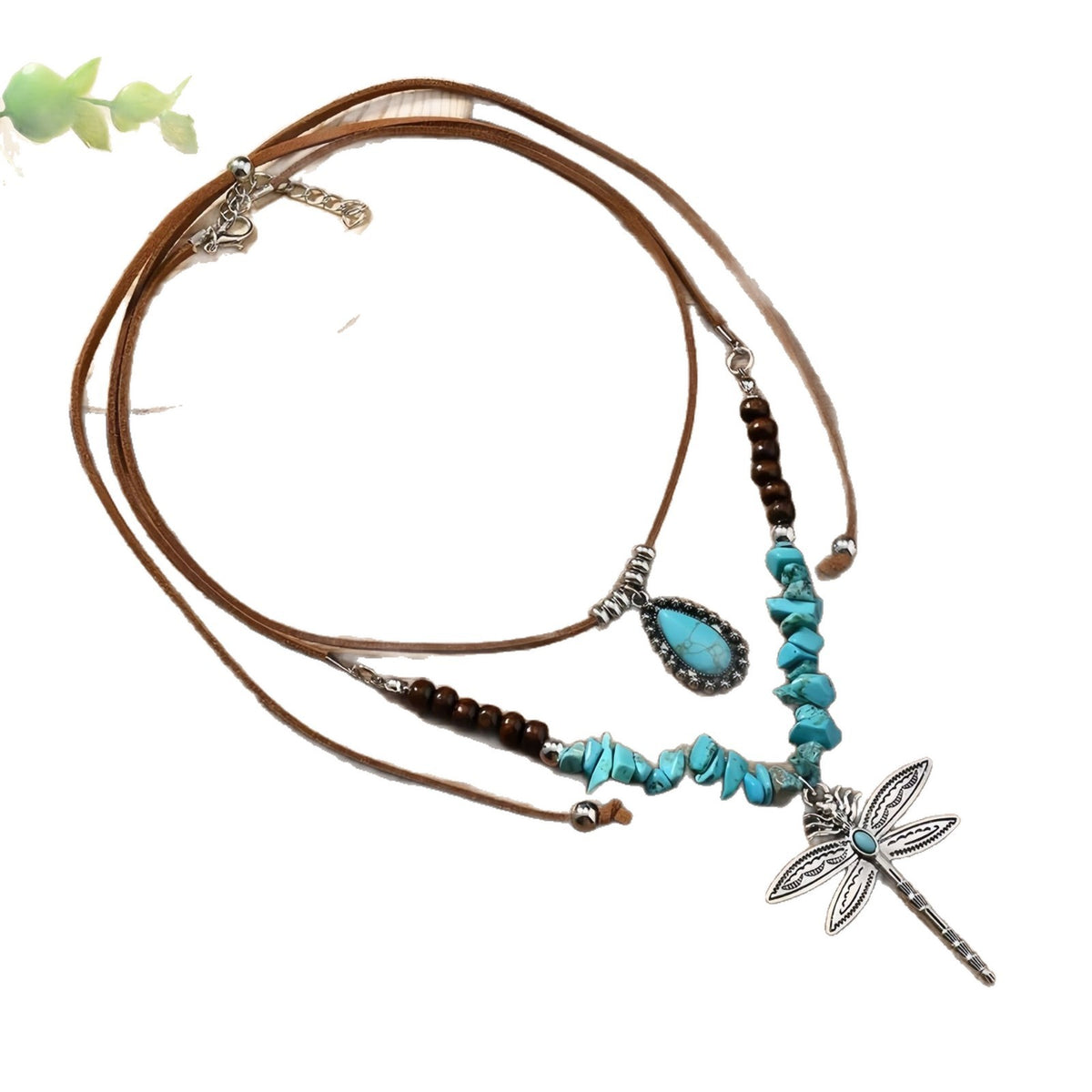 Vintage Turquoise Dragonfly Chip Necklace