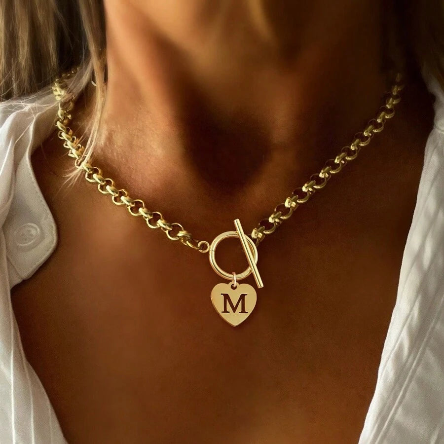 Paperclip Heart Letter Initial Choker Necklace