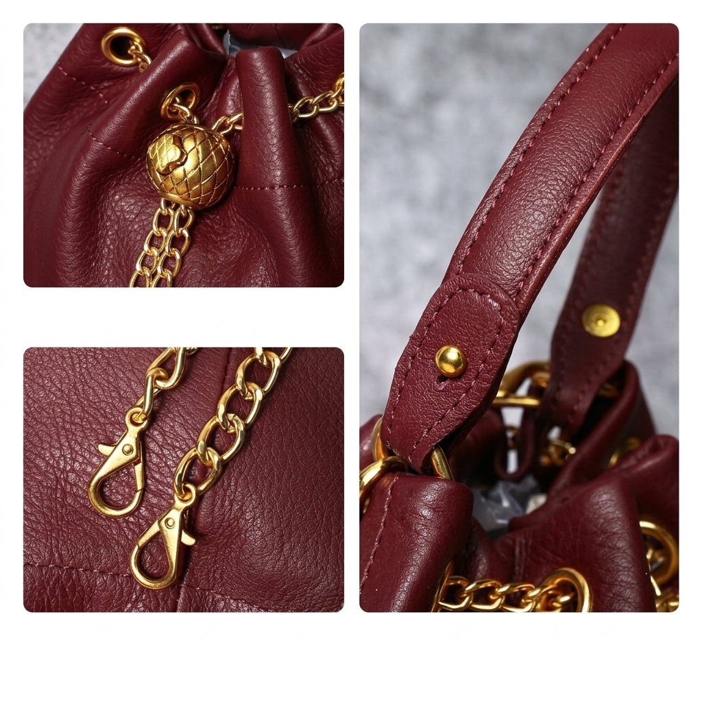 Mini Leather Drawstring Bucket Handbag