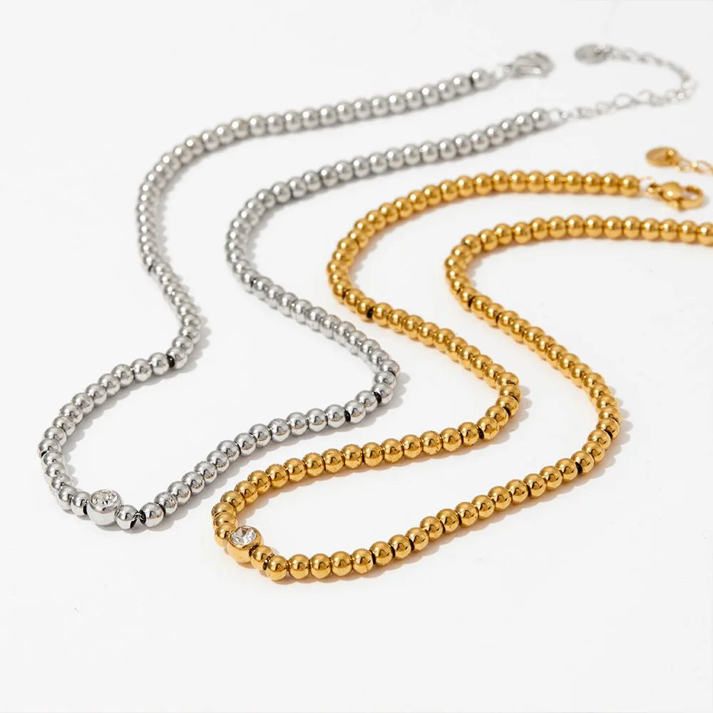 18k Beaded Diamond Center Necklace and Bracelets - Veinci