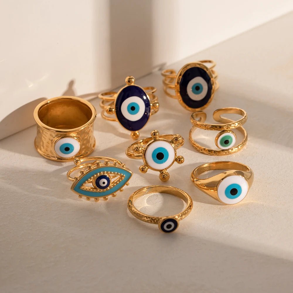 18k Bohemian Evil Eye Rings - Veinci