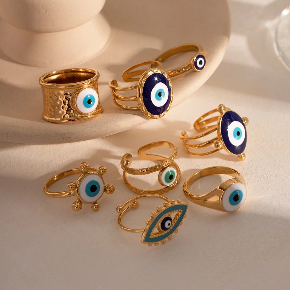 18k Bohemian Evil Eye Rings - Veinci