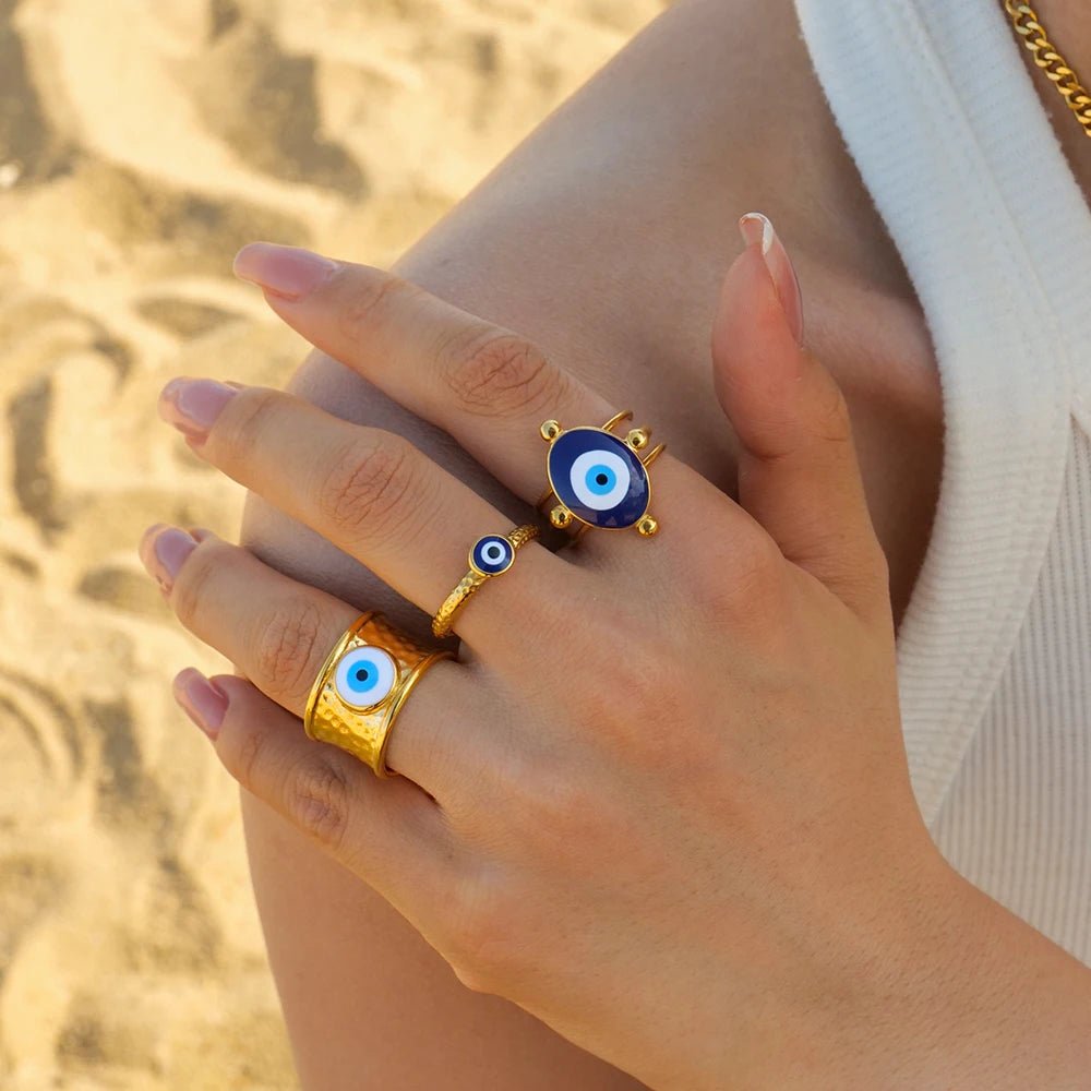 18k Bohemian Evil Eye Rings - Veinci