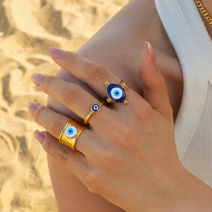 18k Bohemian Evil Eye Rings - Veinci