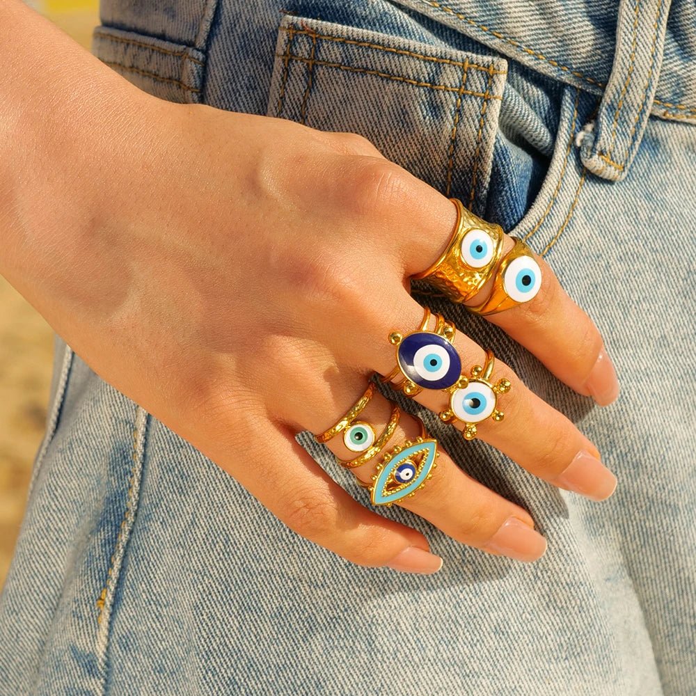 18k Bohemian Evil Eye Rings - Veinci