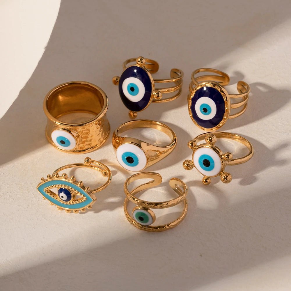 18k Bohemian Evil Eye Rings - Veinci