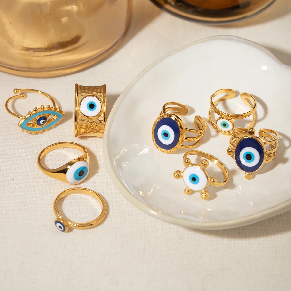 18k Bohemian Evil Eye Rings - Veinci