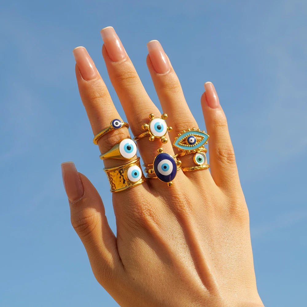 18k Bohemian Evil Eye Rings - Veinci