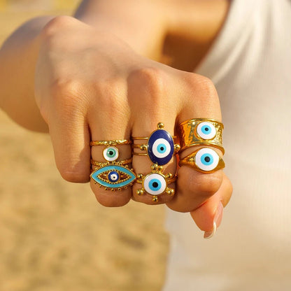 18k Bohemian Evil Eye Rings - Veinci