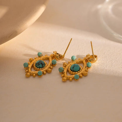 18k Boho Evil Eye Bead Accented Earrings - Veinci