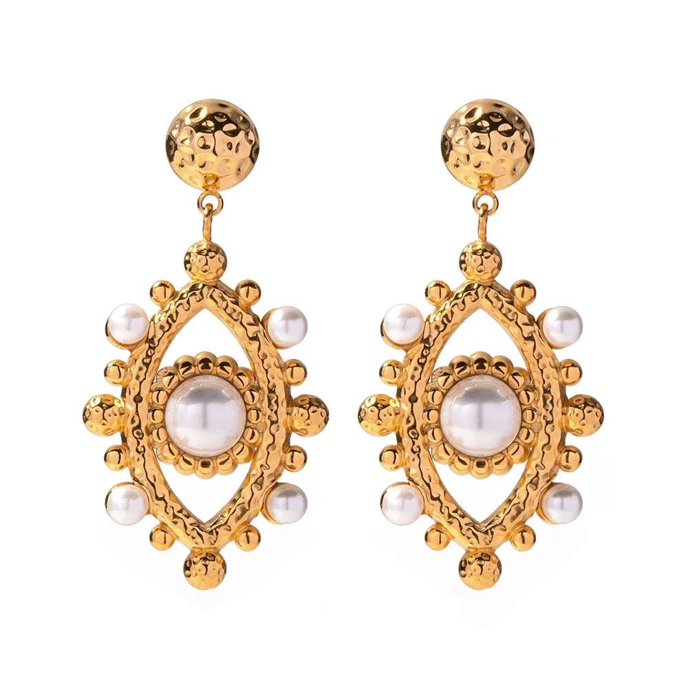 18k Boho Evil Eye Bead Accented Earrings - Veinci